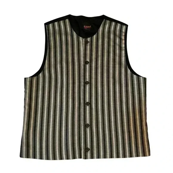 Hutspah Men's Vest Black-Grey Stripe 5 Buttons Black Lining Size L - Picture 6 of 12